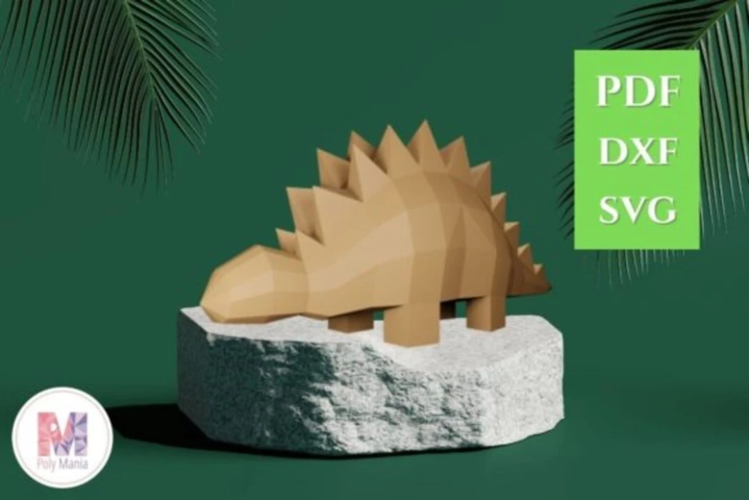 Stegosaurus Papercraft Template: 3D Low Poly Model (PDF, SVG, DXF)