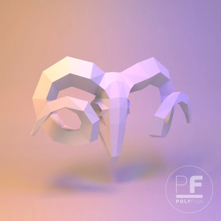 Ram Skull PDF Template, Low Poly, Paper Sculpture, DIY, Pepakura Pattern, Handmade, Papercraft, Lowpoly, Lowpoly Papercraft