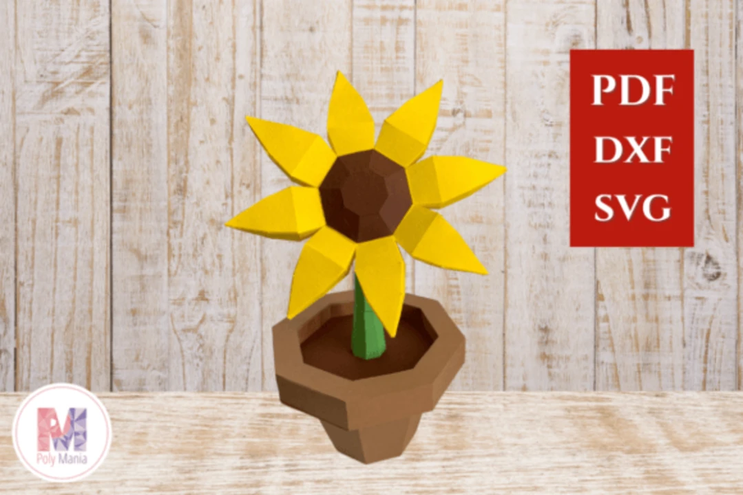 3D Sunflower Papercraft Template: Low Poly Floral Decor (PDF, SVG, DXF)
