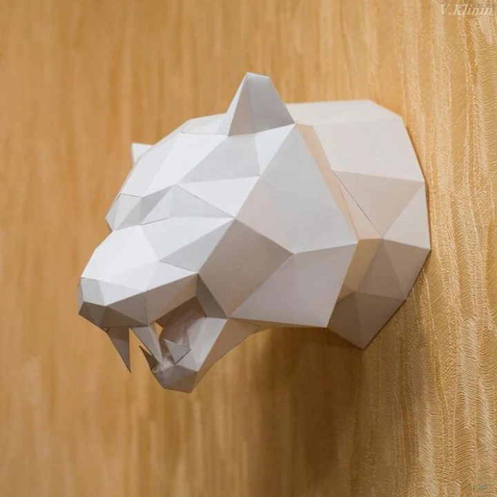 Low Poly Tiger Head Papercraft PDF Template - 3D Wall Trophy DIY Kit - Geometric Animal Decor