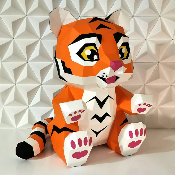 Little Tiger Cub Papercraft Template - Low Poly, Pepakura PDF, DIY Handmade, Home Decoration, Creative Gifts Little Tiger Cub Papercraft Template - Low Poly, Pepakura PDF, DIY Handmade, Home Decoration, Creative Gifts