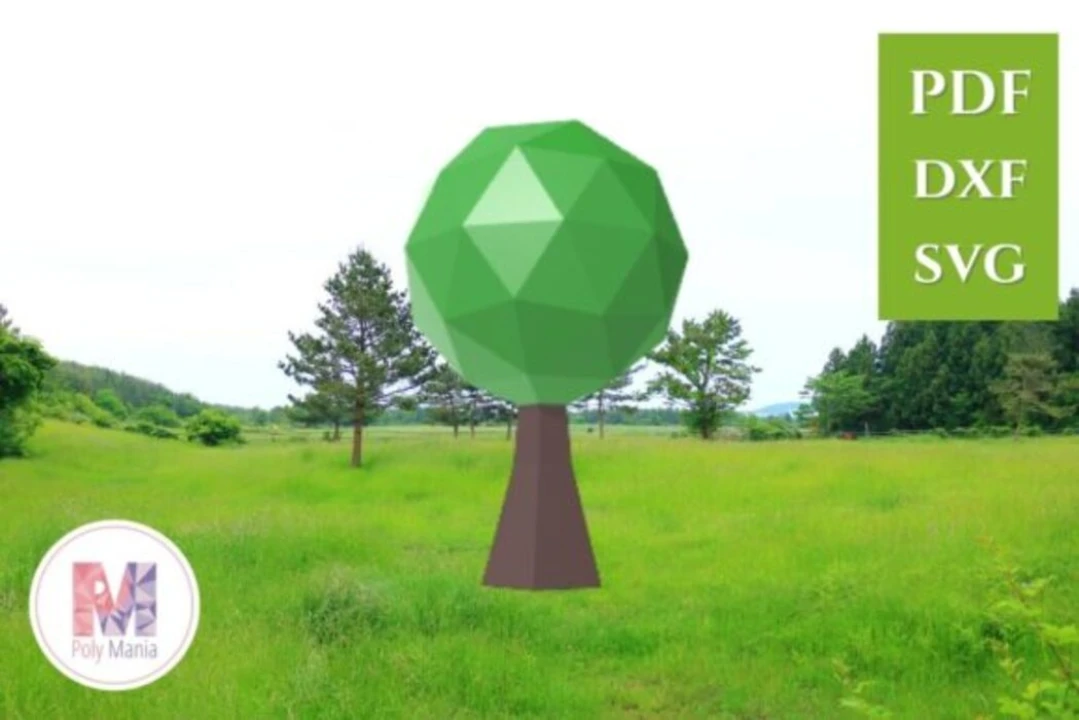 Tree Papercraft Template: 3D Low Poly Model (PDF, SVG, DXF)