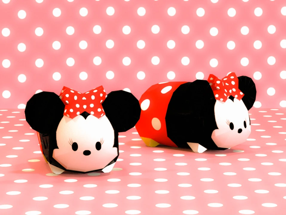 Tsum Tsum Minnie Mouse Papercraft, Lowpoly, Low poly Papercraft