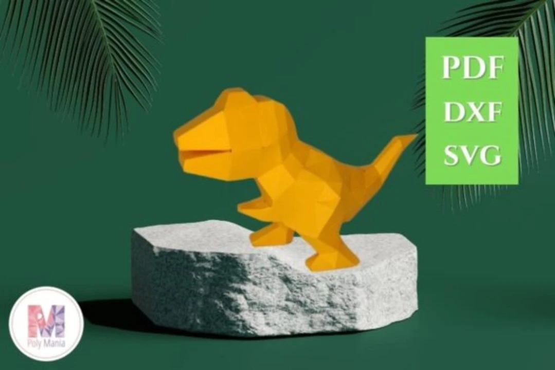 T-Rex Papercraft Template: 3D Low Poly Model (PDF, SVG, DXF)