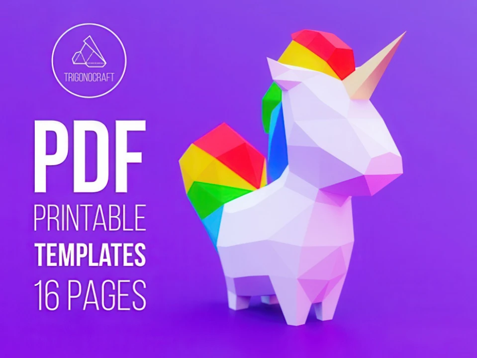 Unicorn 3D Decor Low poly Papercraft, DIY, PDF