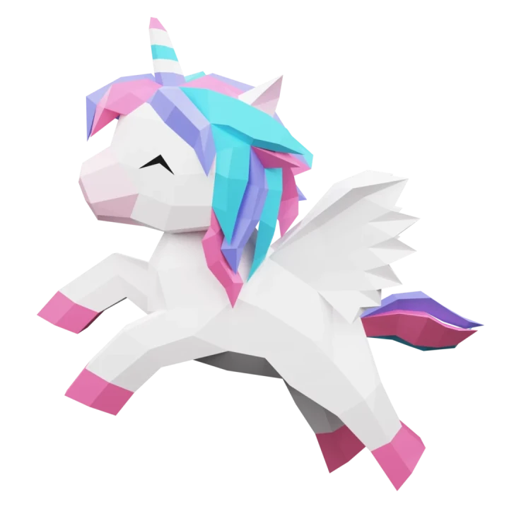 Unicorn papercraft PDF , low poly 3d papercraft unicorn DIY origami decoration pepakura template