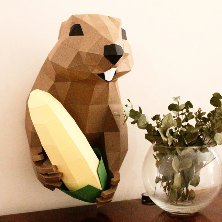 Gopher Low Poly Wall Papercraft, Paper Sculpture, Low Poly PDF Template, DIY Decor & Gift