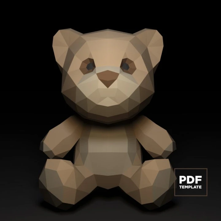 Teddy Bear Papercraft Low Poly Decoration, PDF Template, DIY Paper 3D CumulusCraft