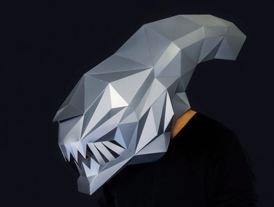 Xenomorph Mask Template, Alien Paper Mask, 3D Paper Craft Template, Halloween Mask, Printable Low Poly Paper Mask, Instant Pdf Download