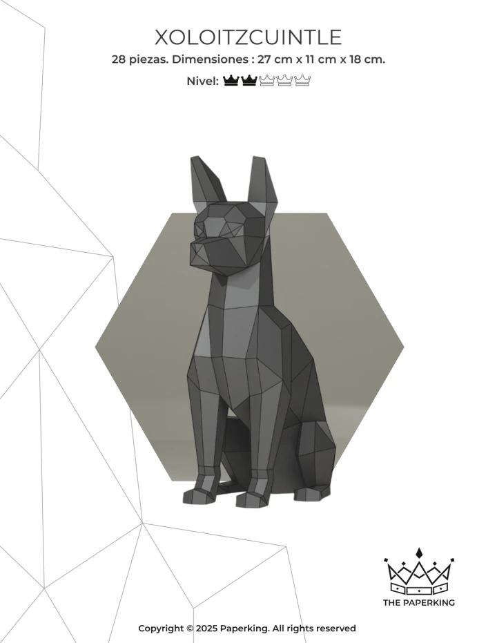 Xoloitzcuintle Papercraft 3D – Low Poly PDF Template | Mexican Dog Paper Sculpture | Pepakura Model DIY Decor | Day of the Dead Art