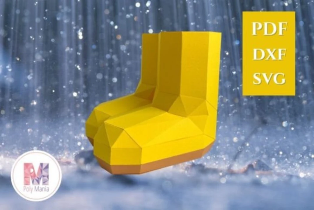 3D Yellow Boots Papercraft Template: Low Poly Shoe Decor (SVG, DXF, PDF Download)