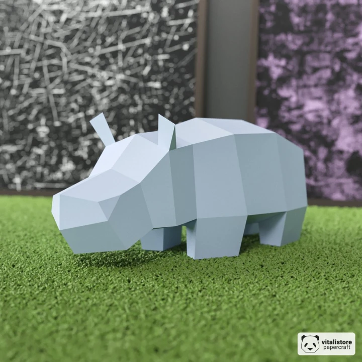 Hippo Papercraft Paper Sculpture, Low Poly Papercraft