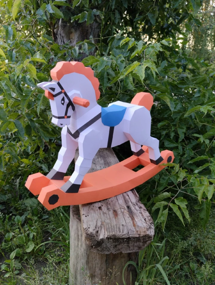 Rocking Horse Papercraft Template - Low Poly, Pepakura PDF, DIY Handmade, Home Decoration, Creative Gifts Rocking Horse Papercraft Template - Low Poly, Pepakura PDF, DIY Handmade, Home Decoration, Creative Gifts
