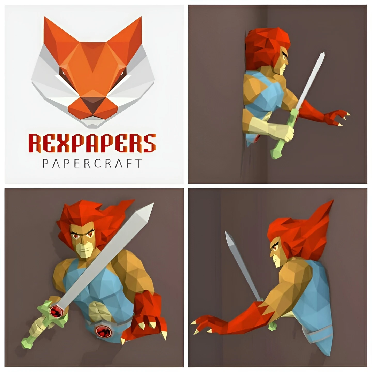 Lion-O, ThunderCats Papercraft, PDF Template, DIY 3d Model, FanArt, Paper Sculpture, Low Poly, Pepakura Craft, Manualidad