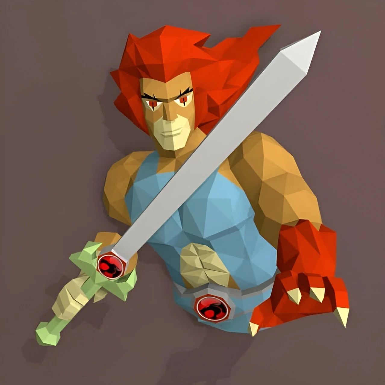 Lion-O, ThunderCats Papercraft, PDF Template, DIY 3d Model, FanArt, Paper Sculpture, Low Poly, Pepakura Craft, Manualidad