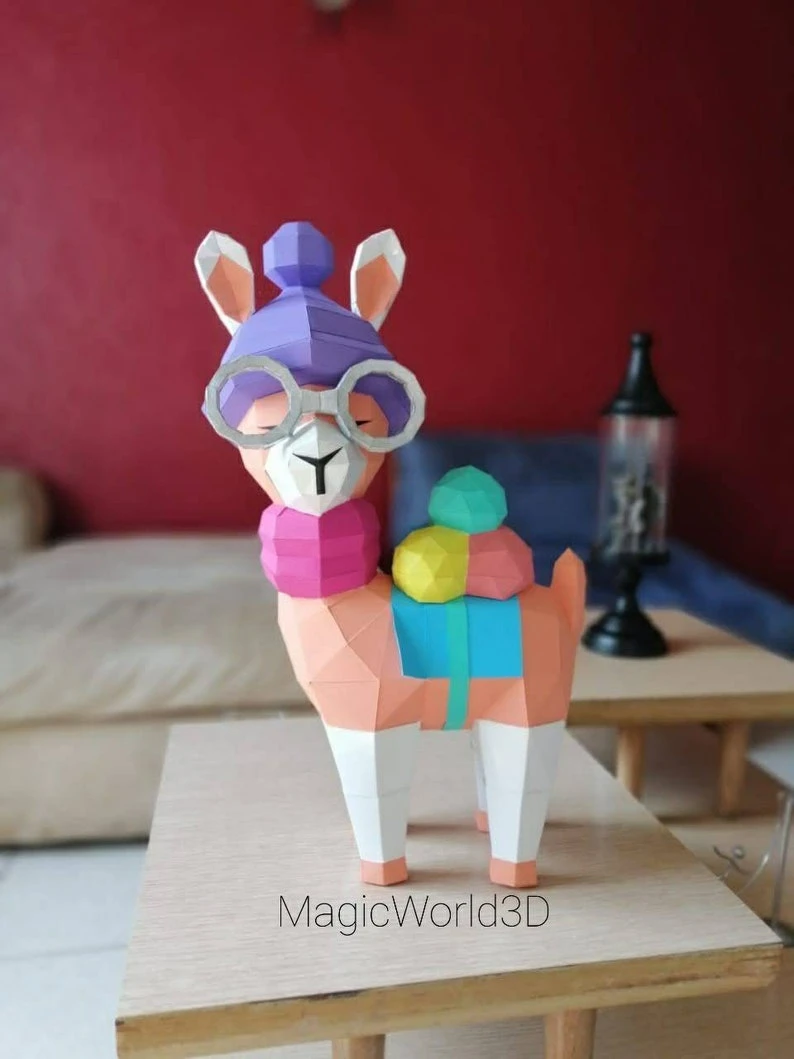 Baby Llama Version 2, LLama bebé Versión 2 Low Poly, Papercraft, PDF template, Paper model, Sculpture, 3D puzzle, Polygonal model, Lowpoly