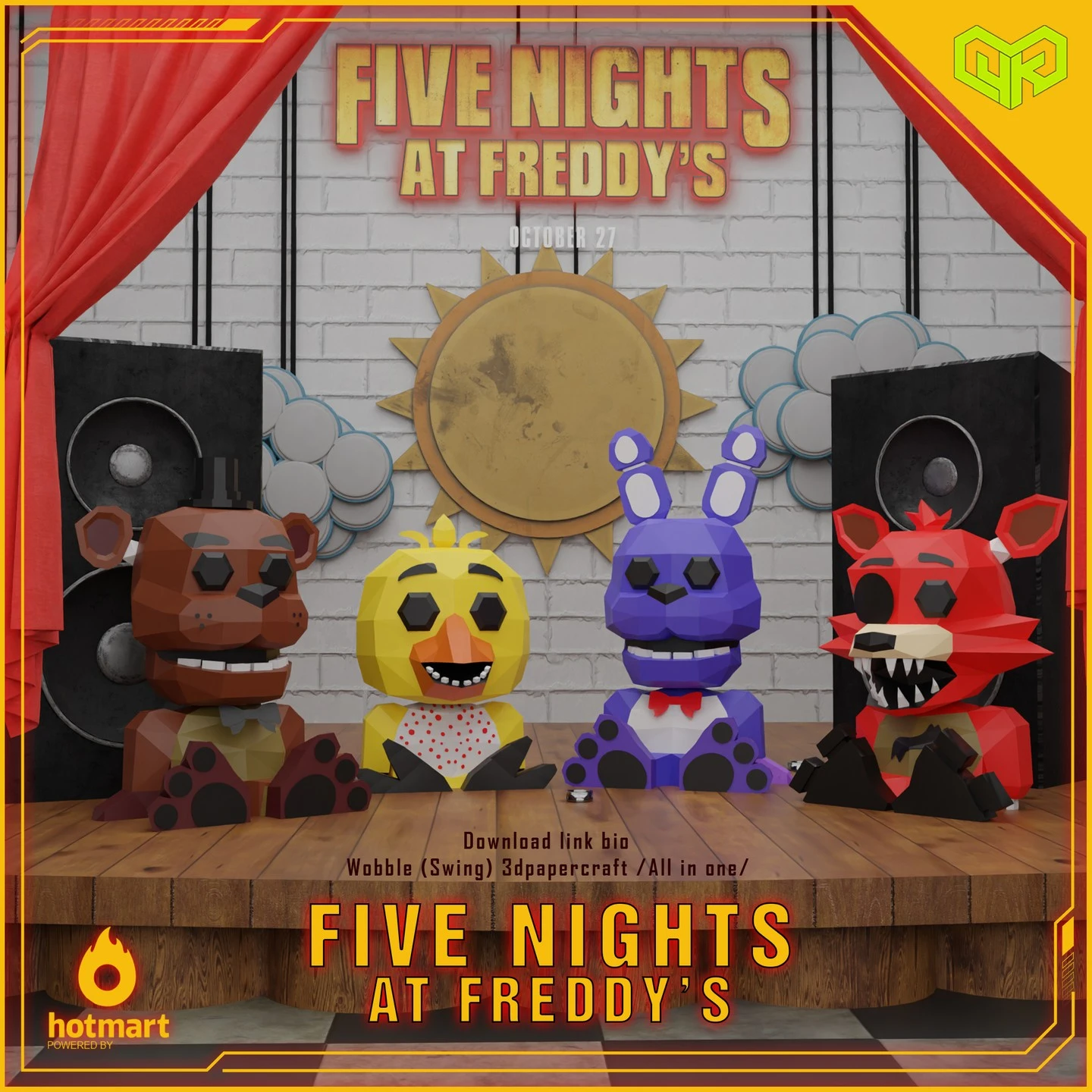 Halloween Wobble Freddy - Five Nights at Freddy's Low poly Papercraft | OchkoArtDesign