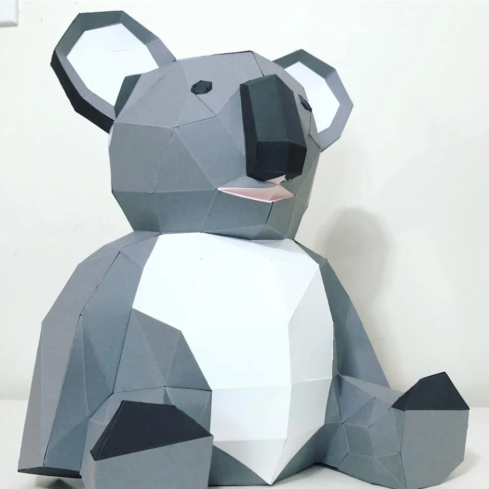 Koala Head papercraft. You get PDF digital file templates and instructions for these DIY modern paper sculpture.