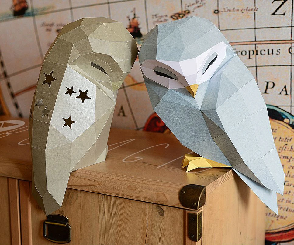 Owl Lamp for Creative Crafts & Decor, PDF Template, Paper Sculpture, DIY, Pepakura Pattern, Handmade, Papercraft, Lowpoly, Lowpoly Papercraft, BUMAGID