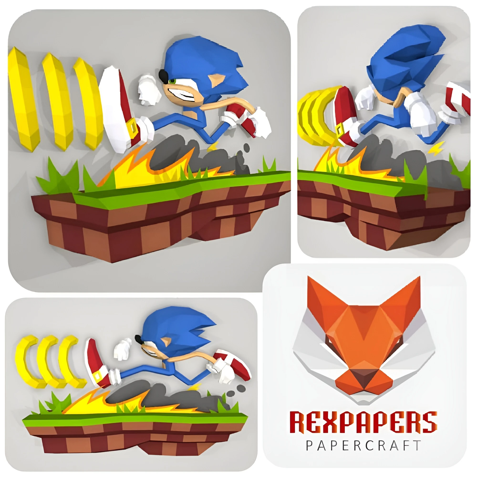 Sonic Running Papercraft, PDF Template, DIY 3d Model, FanArt, Paper Sculpture, Low Poly, Pepakura Craft, Manualidad