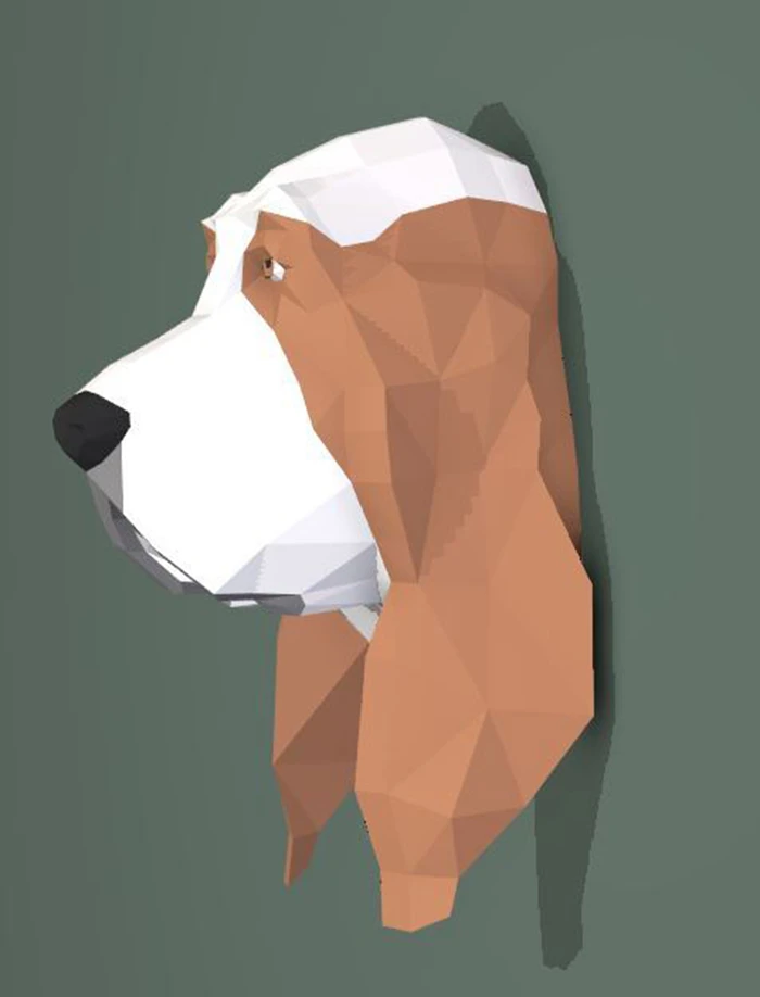 Basset Hound Dog Head PDF Papercraft Templates, Paper Art and Craft for Home Decor, DIY, 3DIER, PDF Patterns, Papercraft Templates, Low Poly