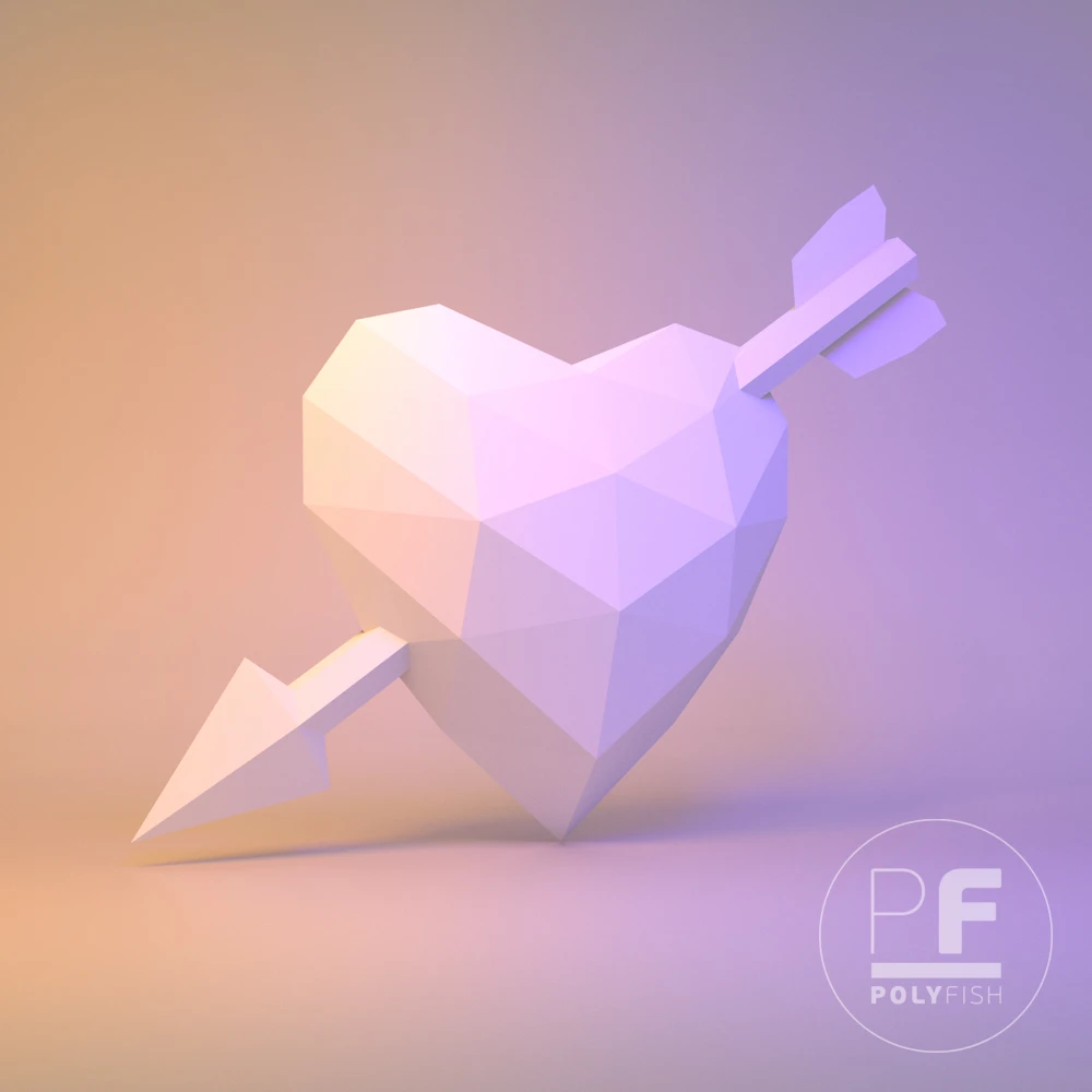 Heart with Arrow PDF Template, Low Poly, Paper Sculpture, DIY, Pepakura Pattern, Handmade, Papercraft, Lowpoly, Lowpoly Papercraft