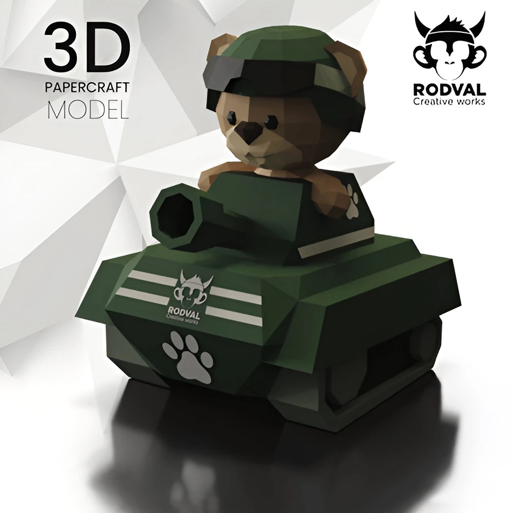 TANK TEDDY, bear, Papercraft, Template, DIY, Paper, Low Poly, Festival, 3D Model, Pdf Low Poply, Kids Toy