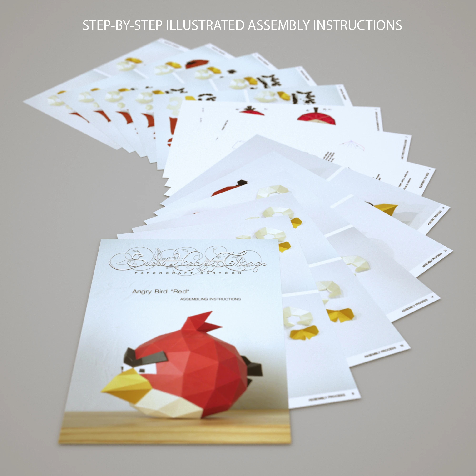 DIY 3d papercraft Angry Bird Red PDF Templates Low Poly SweetHeartyThings