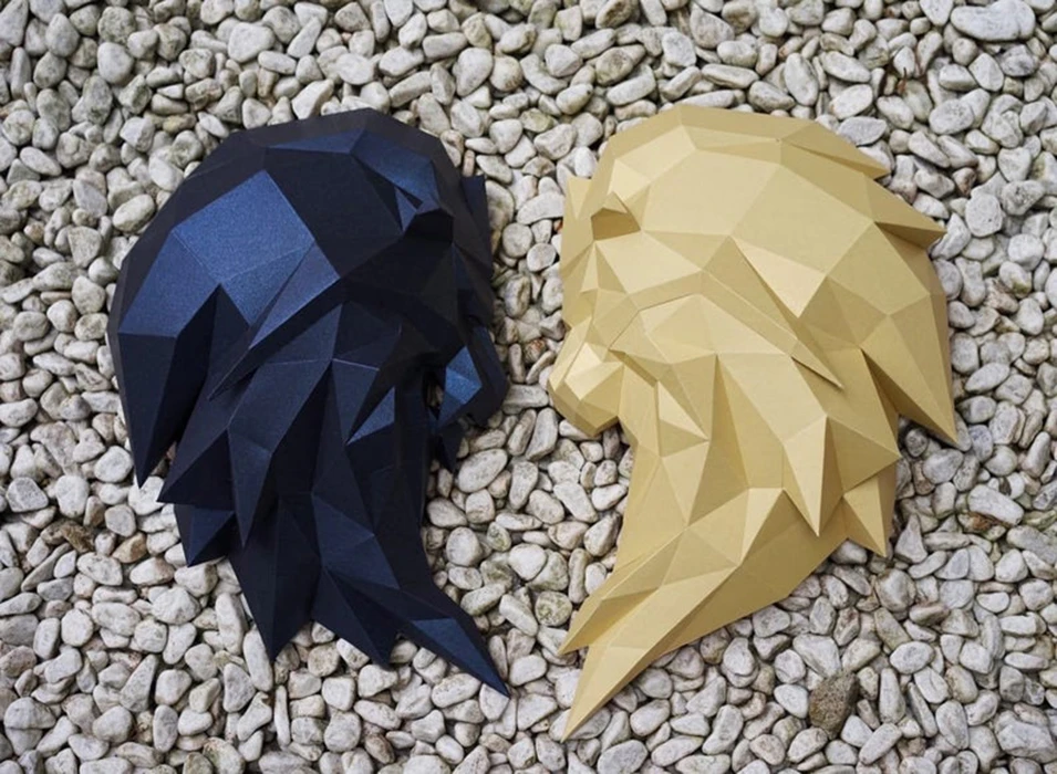 Two Lions On The Wall In The Shape Of A Heart Papercraft Low Poly Decoration DIY Paper 3D CumulusCraft