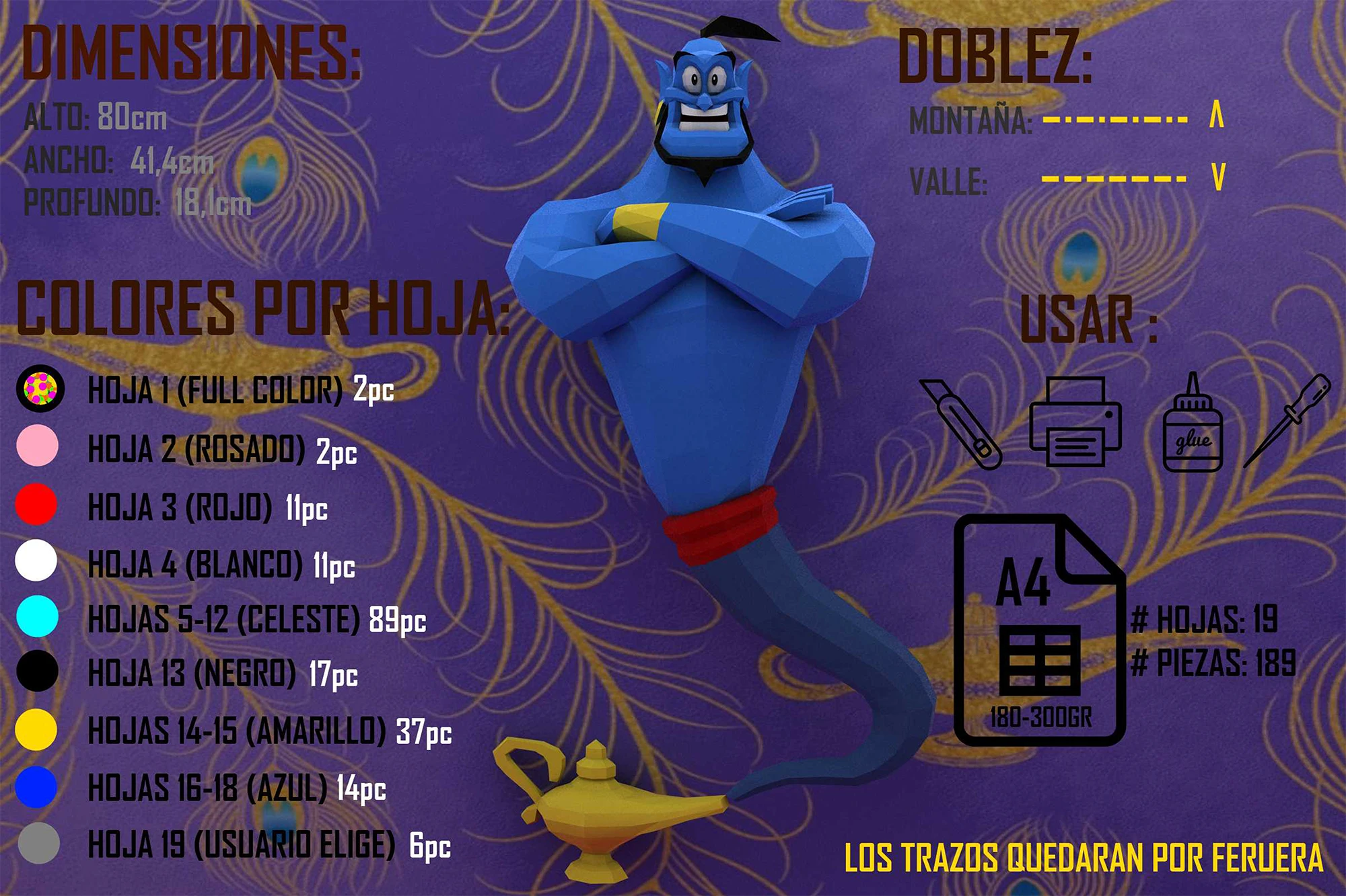 Aladdin Genie Papercraft PDF, Template For office, Room, Decor, DIY gift for friends, family, Low poly Paper, Paper Craft 3D kit by J3Du