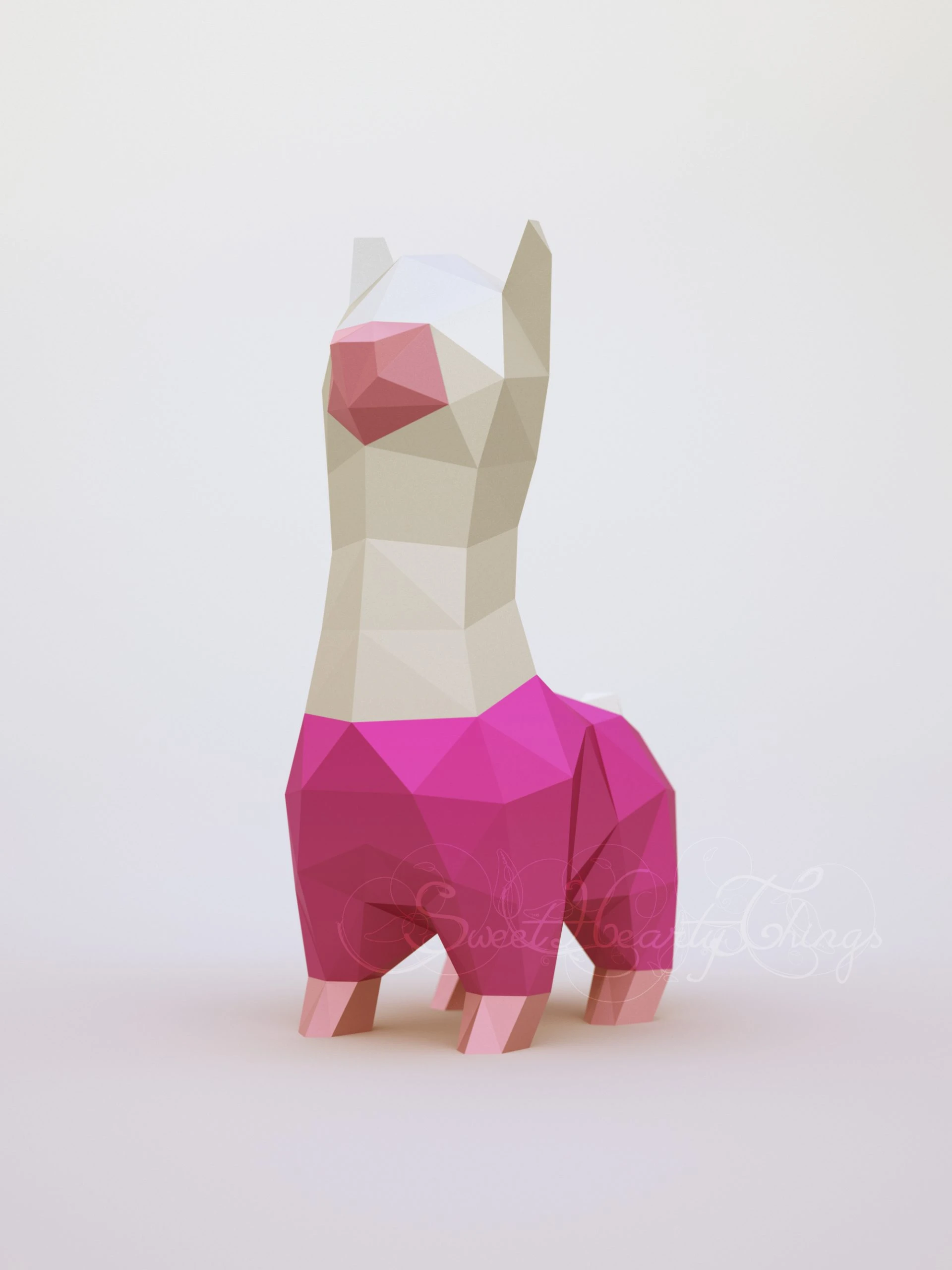 DIY 3d papercraft Little Alpaca PDF Templates Low Poly SweetHeartyThings