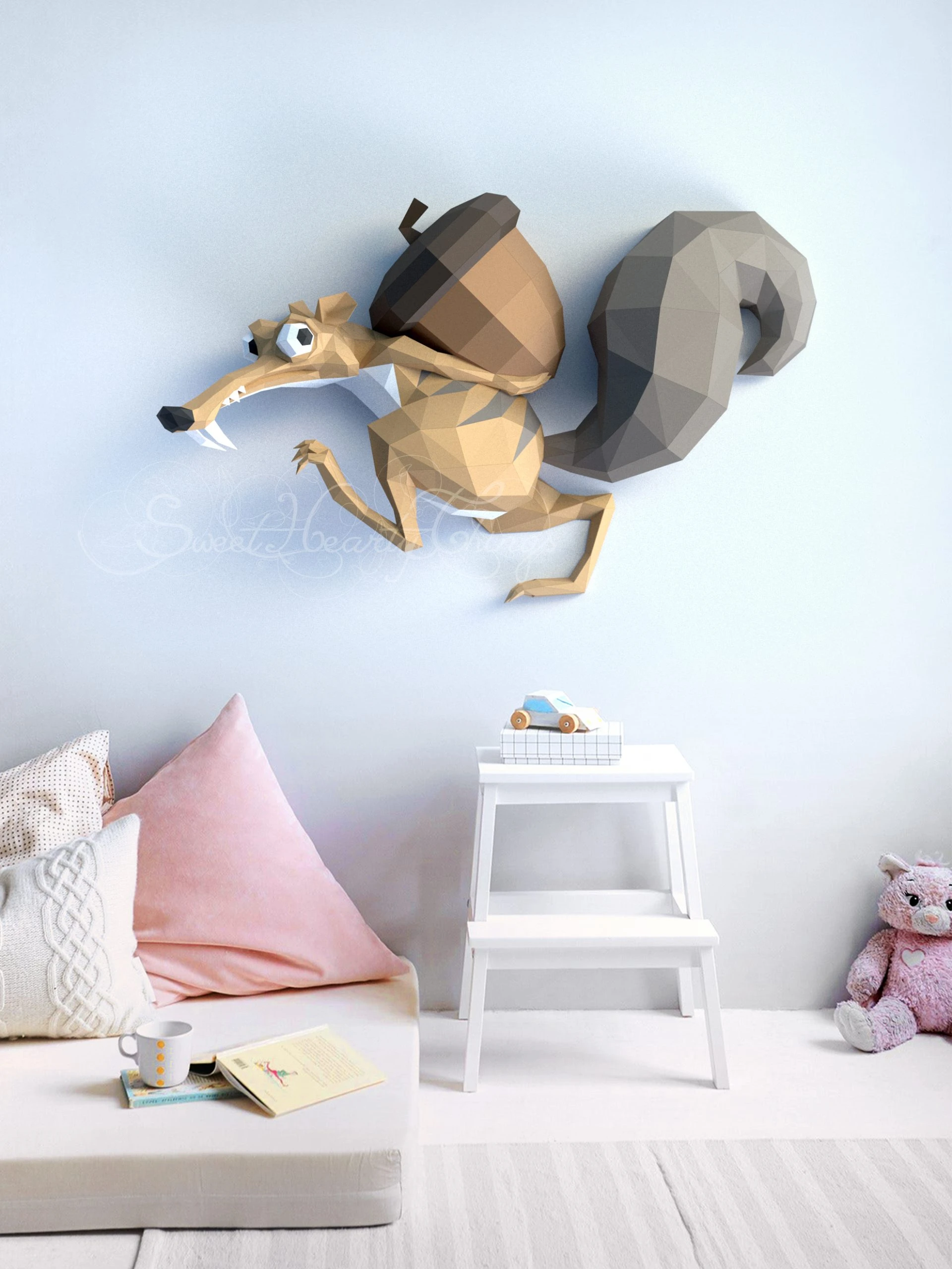 DIY 3d papercraft Ice Age Scrat Wall Sculpture PDF Templates Low Poly SweetHeartyThings