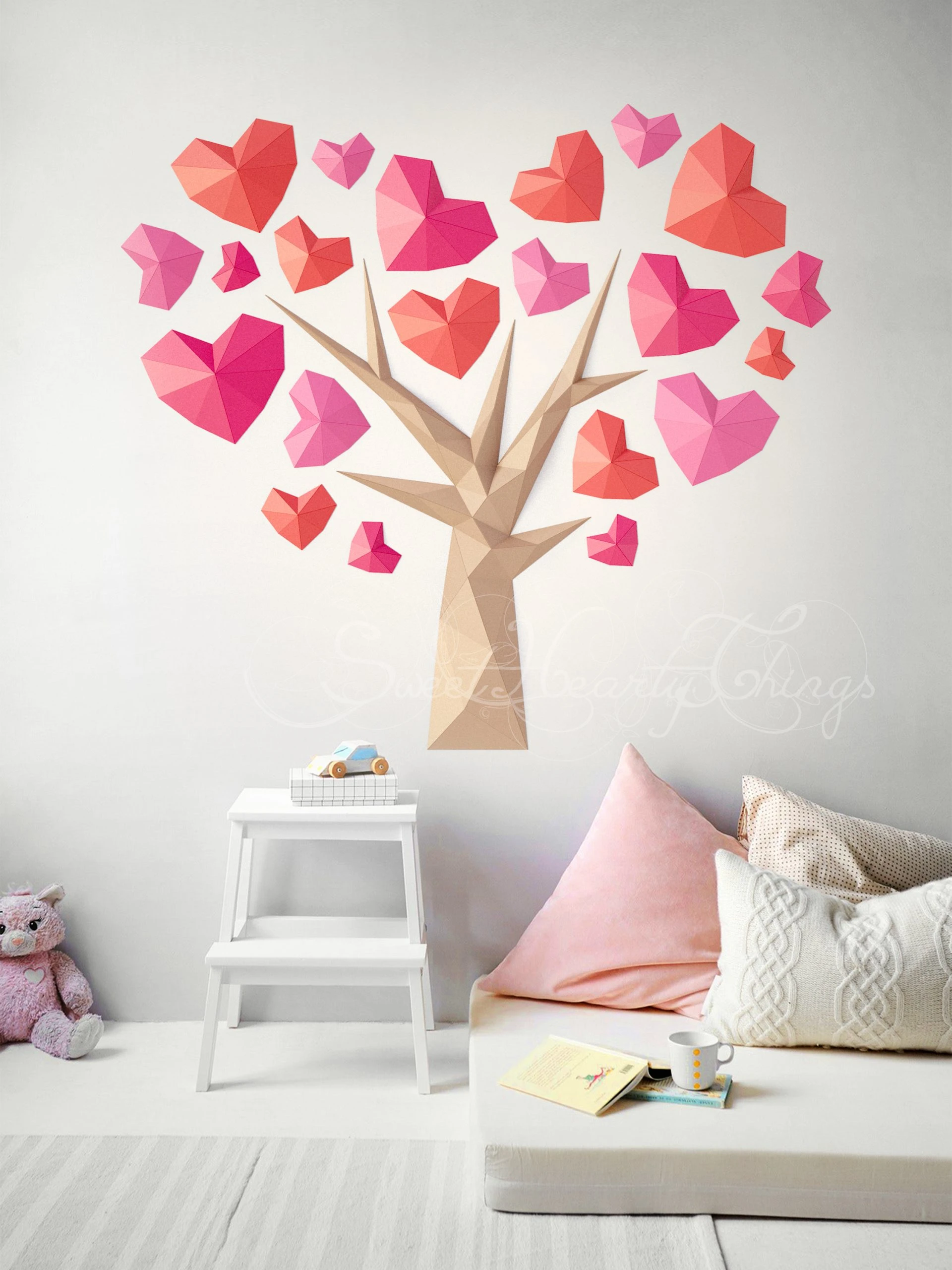 DIY 3d papercraft Wall Tree Heart PDF Templates Low Poly SweetHeartyThings