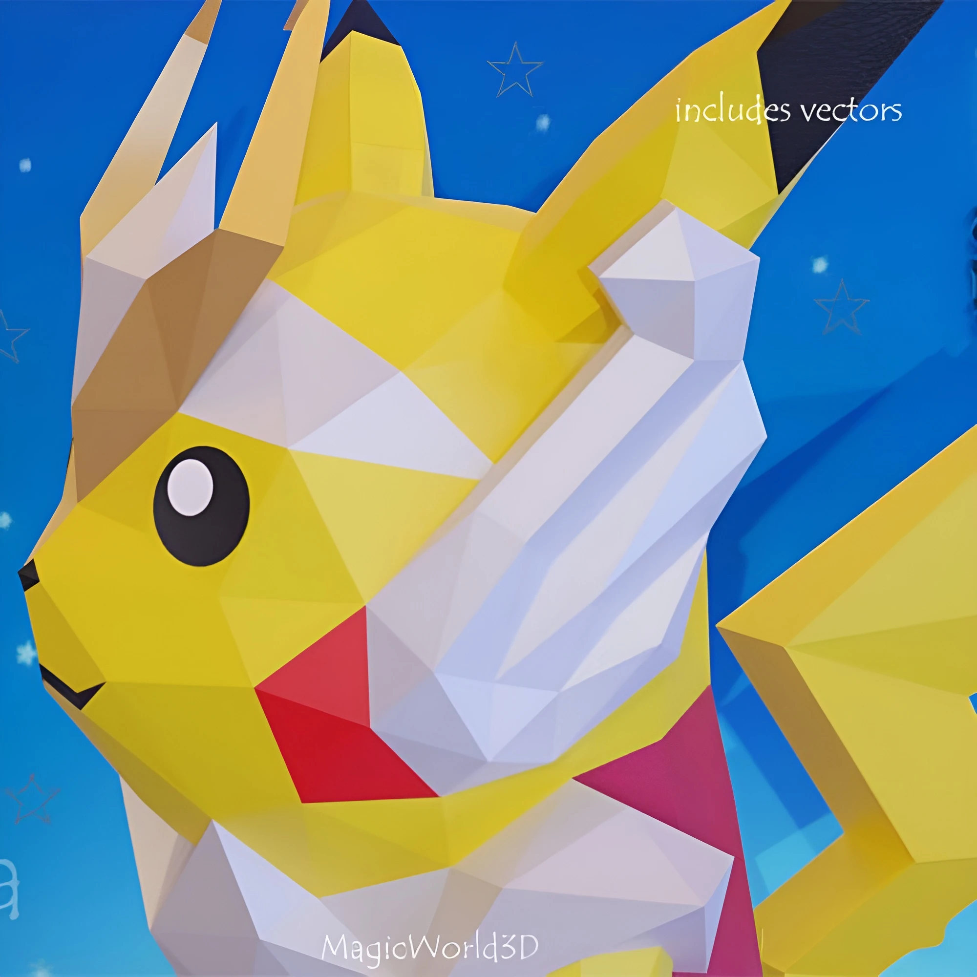 Pikachu Seiya, Pokemon, Saint Seiya, Low Poly, Papercraft, PDF template, Paper model, Sculpture, 3D puzzle, Polygonal model, Lowpoly