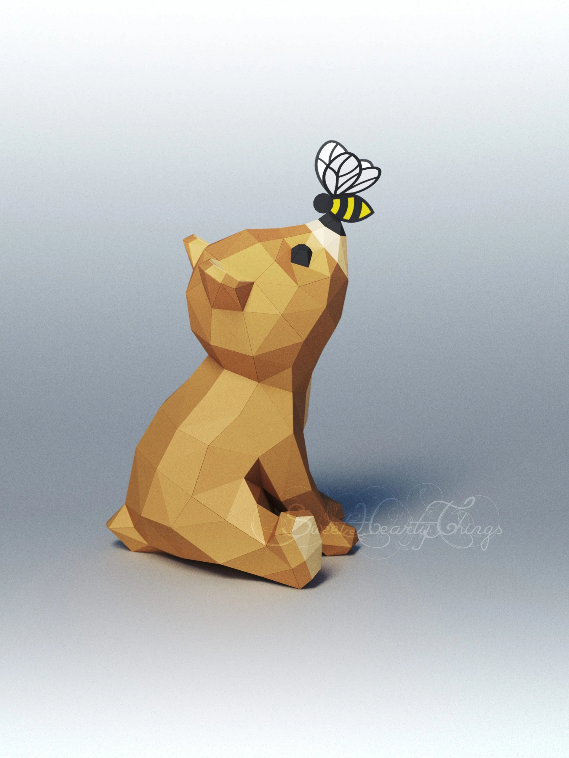 DIY 3d papercraft Baby Bear With A Bee PDF Templates Low Poly SweetHeartyThings