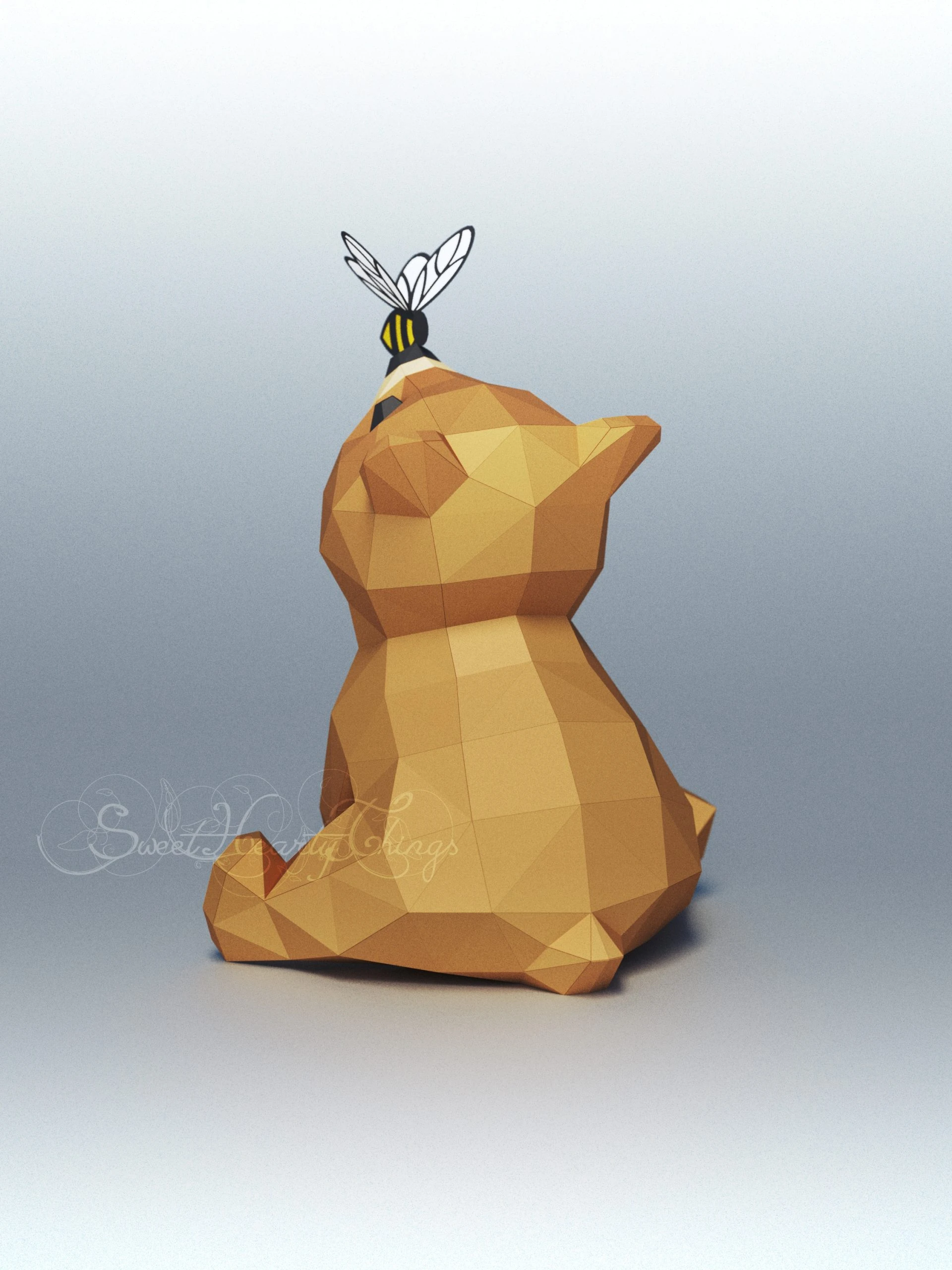 DIY 3d papercraft Baby Bear With A Bee PDF Templates Low Poly SweetHeartyThings