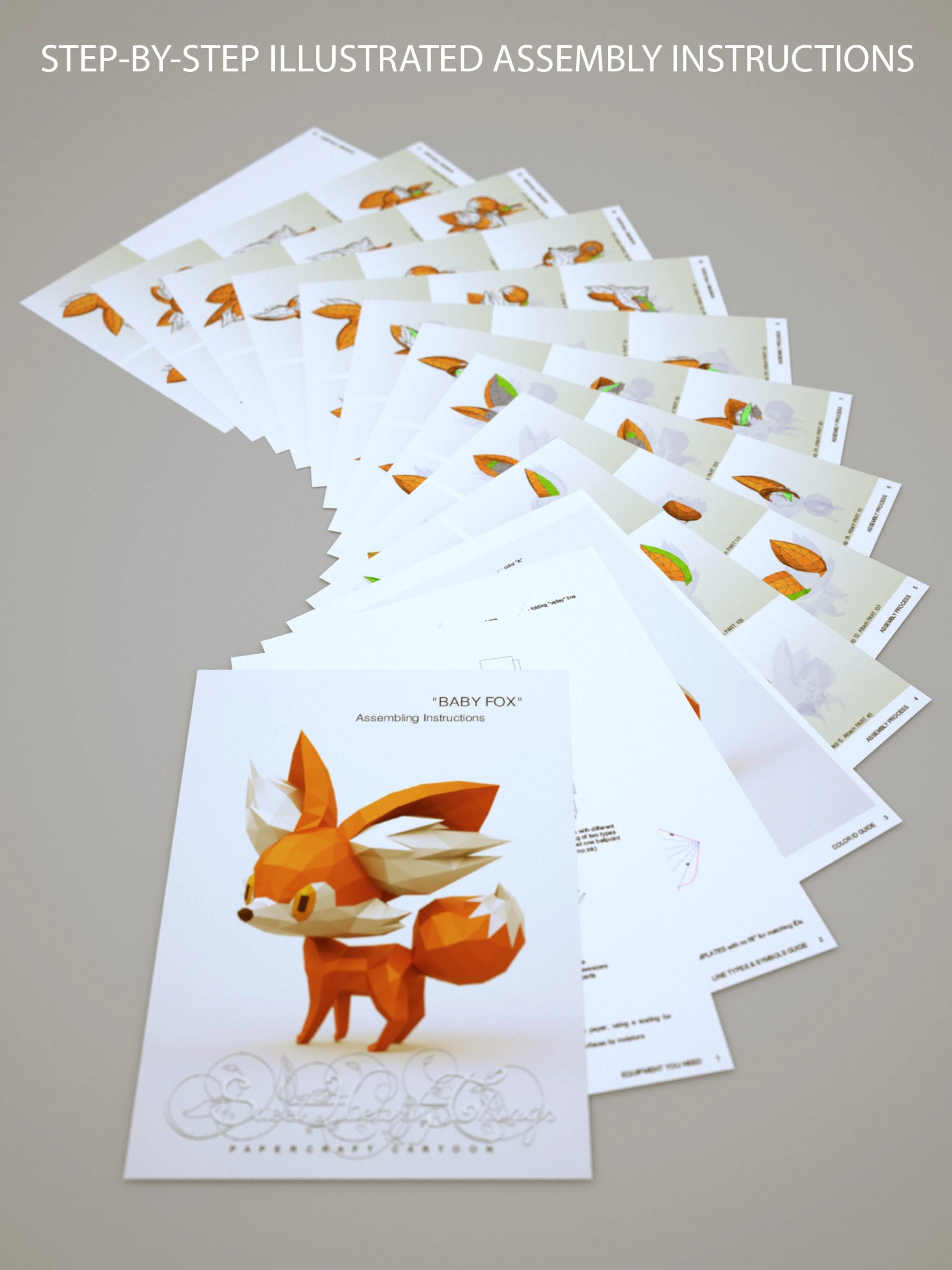 DIY 3d papercraft Baby Fox PDF Templates Low Poly SweetHeartyThings