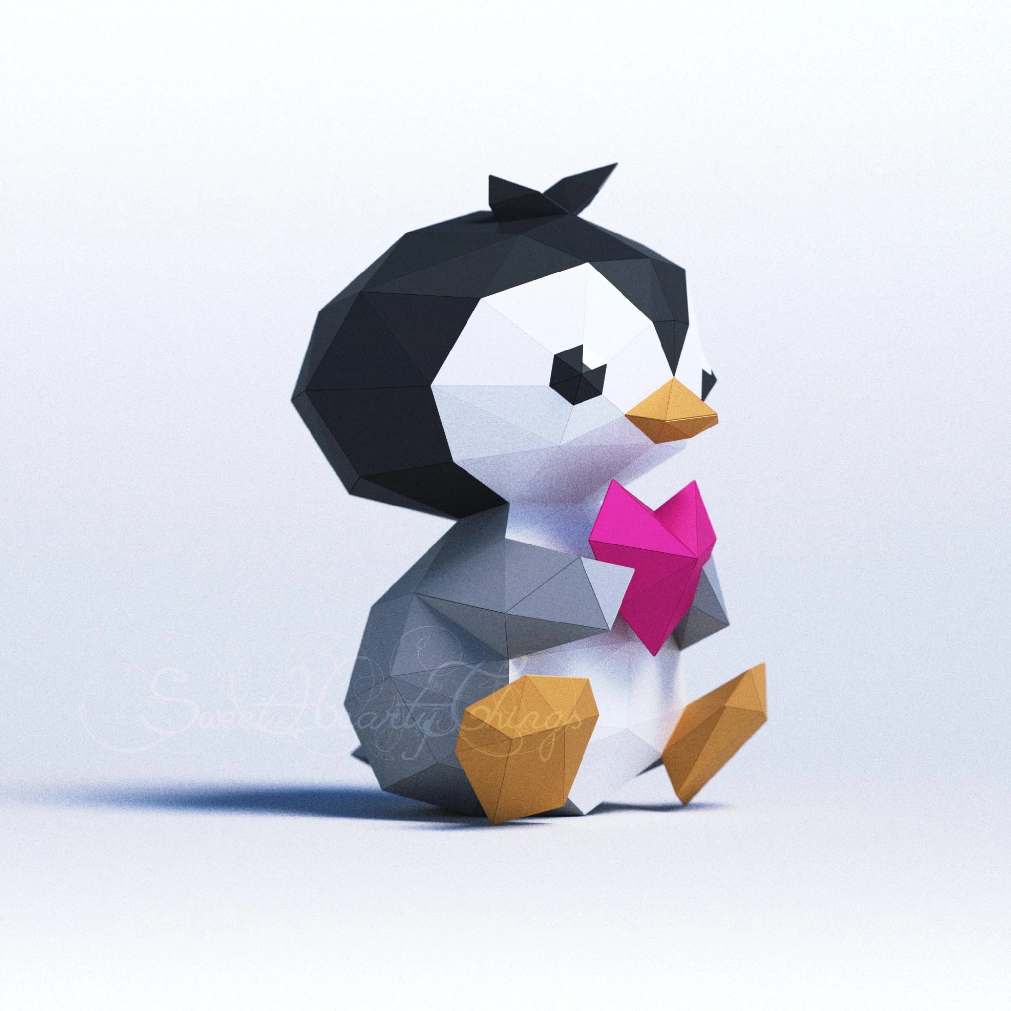 DIY 3d Baby Penguin with Heart PDF Templates Low Poly SweetHeartyThings