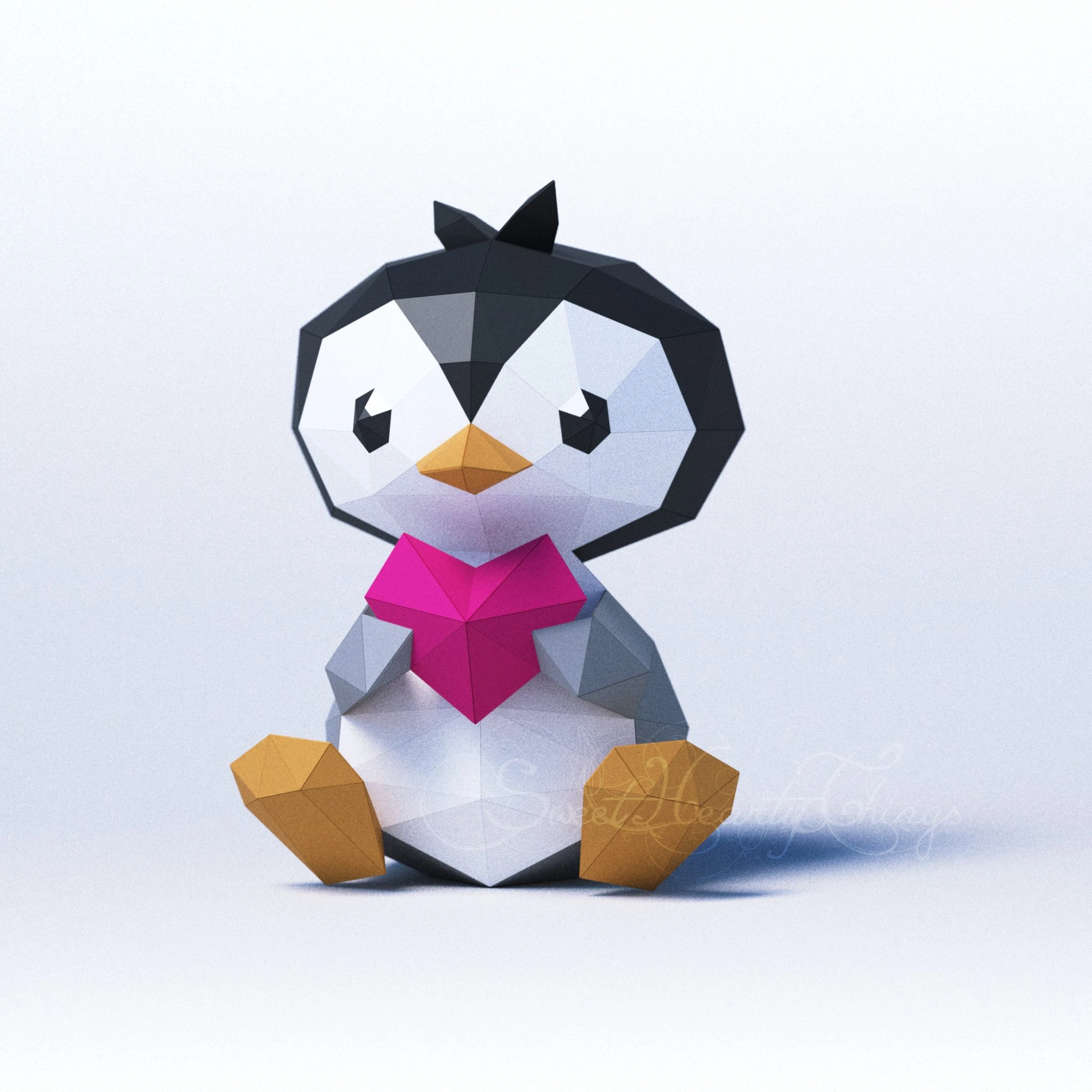 DIY 3d Baby Penguin with Heart PDF Templates Low Poly SweetHeartyThings