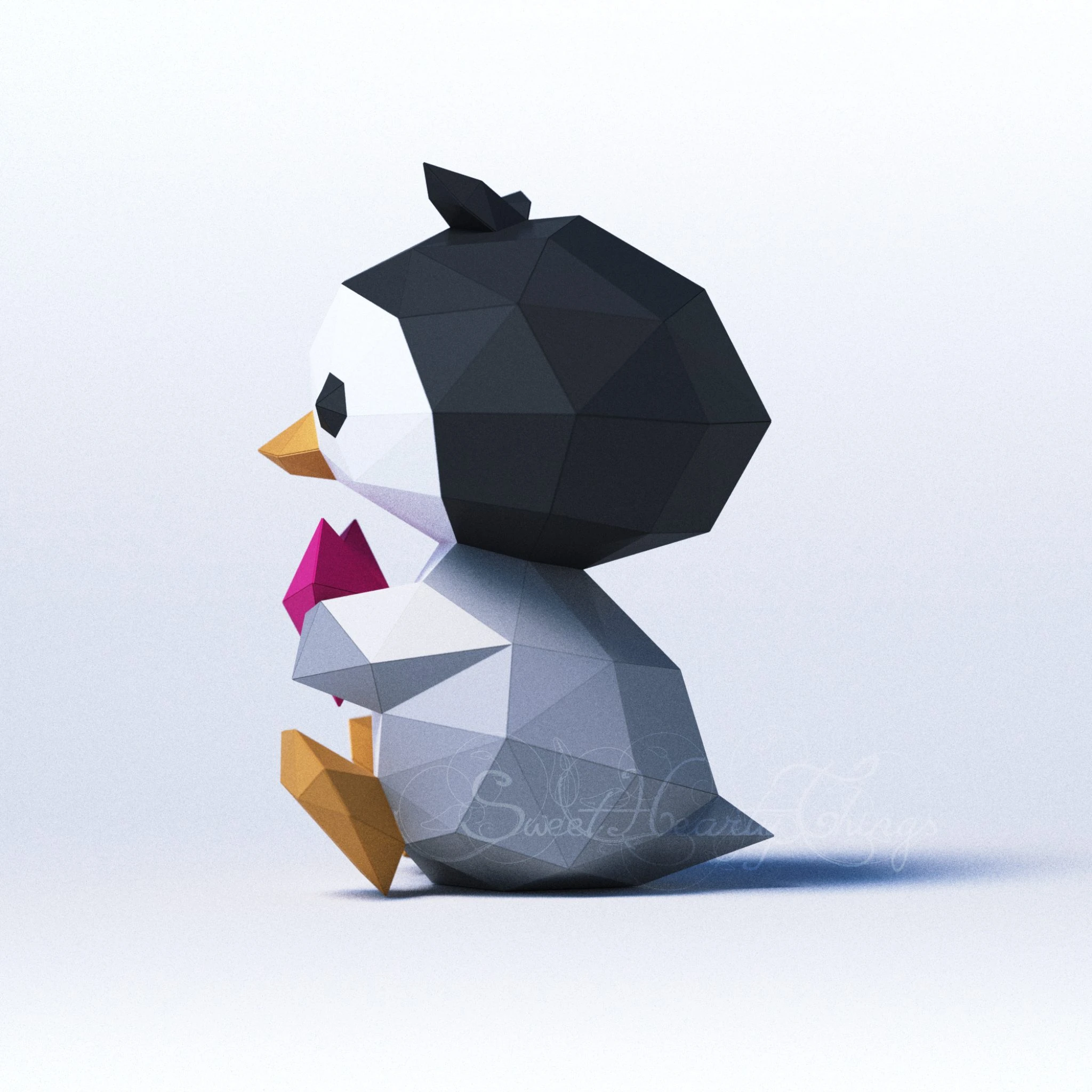 DIY 3d Baby Penguin with Heart PDF Templates Low Poly SweetHeartyThings