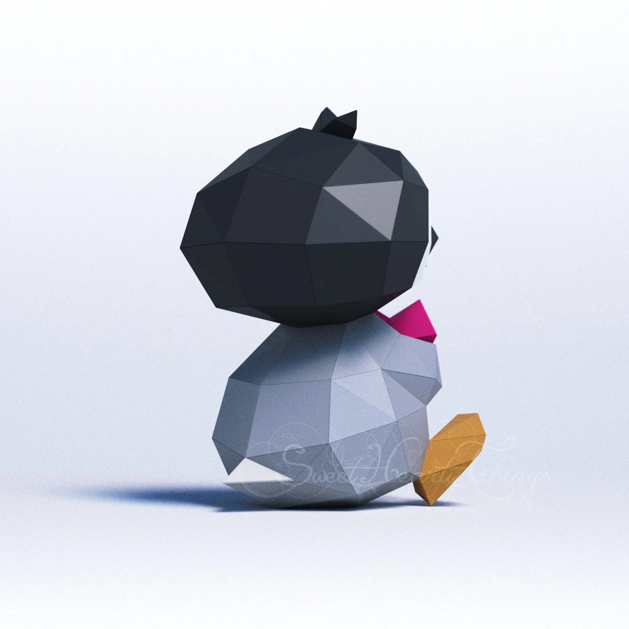 DIY 3d Baby Penguin with Heart PDF Templates Low Poly SweetHeartyThings