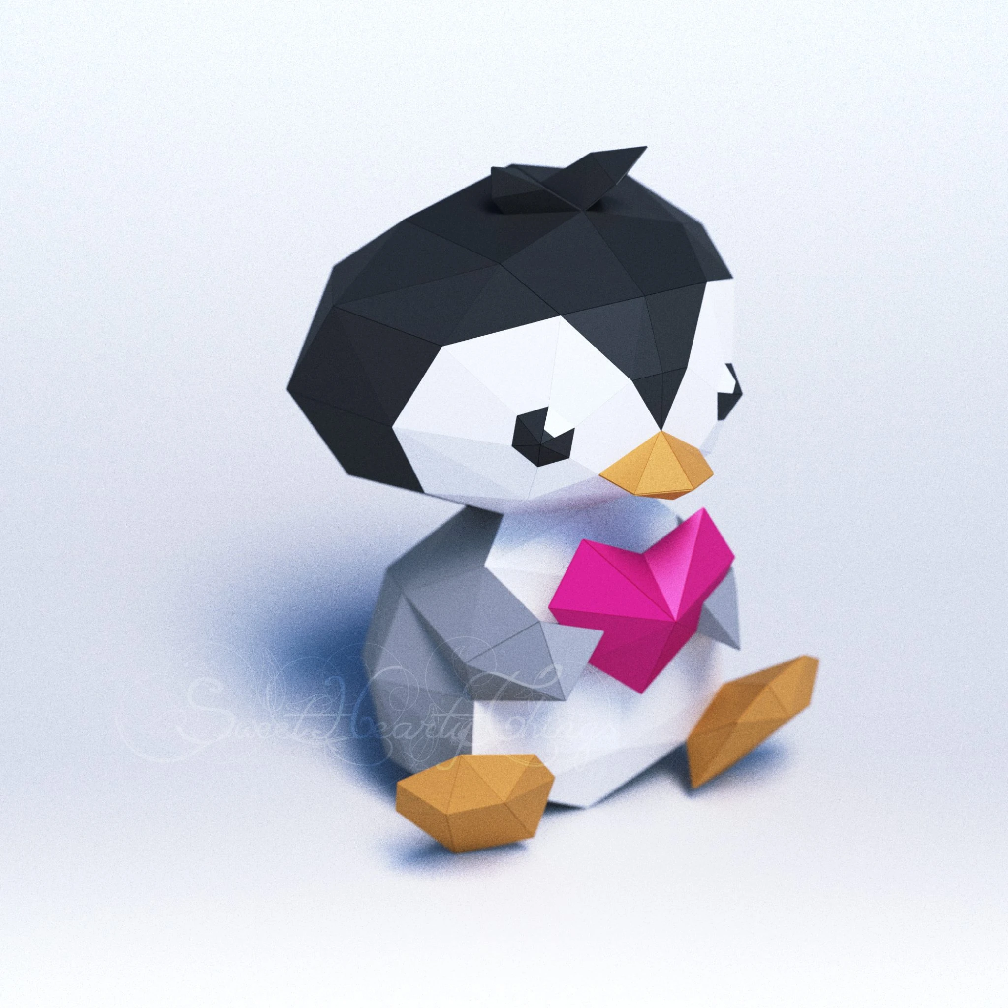 DIY 3d Baby Penguin with Heart PDF Templates Low Poly SweetHeartyThings