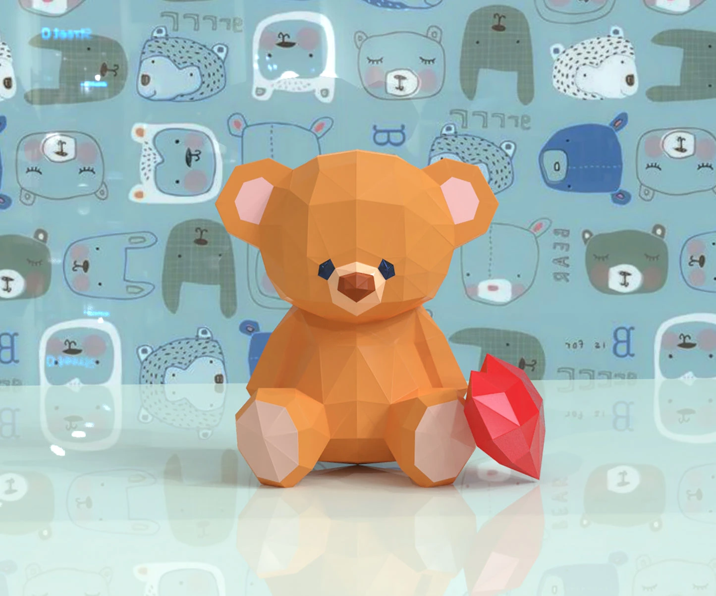 Bear with Heart Papercraft, Lowpoly, Lowpoly Papercraft