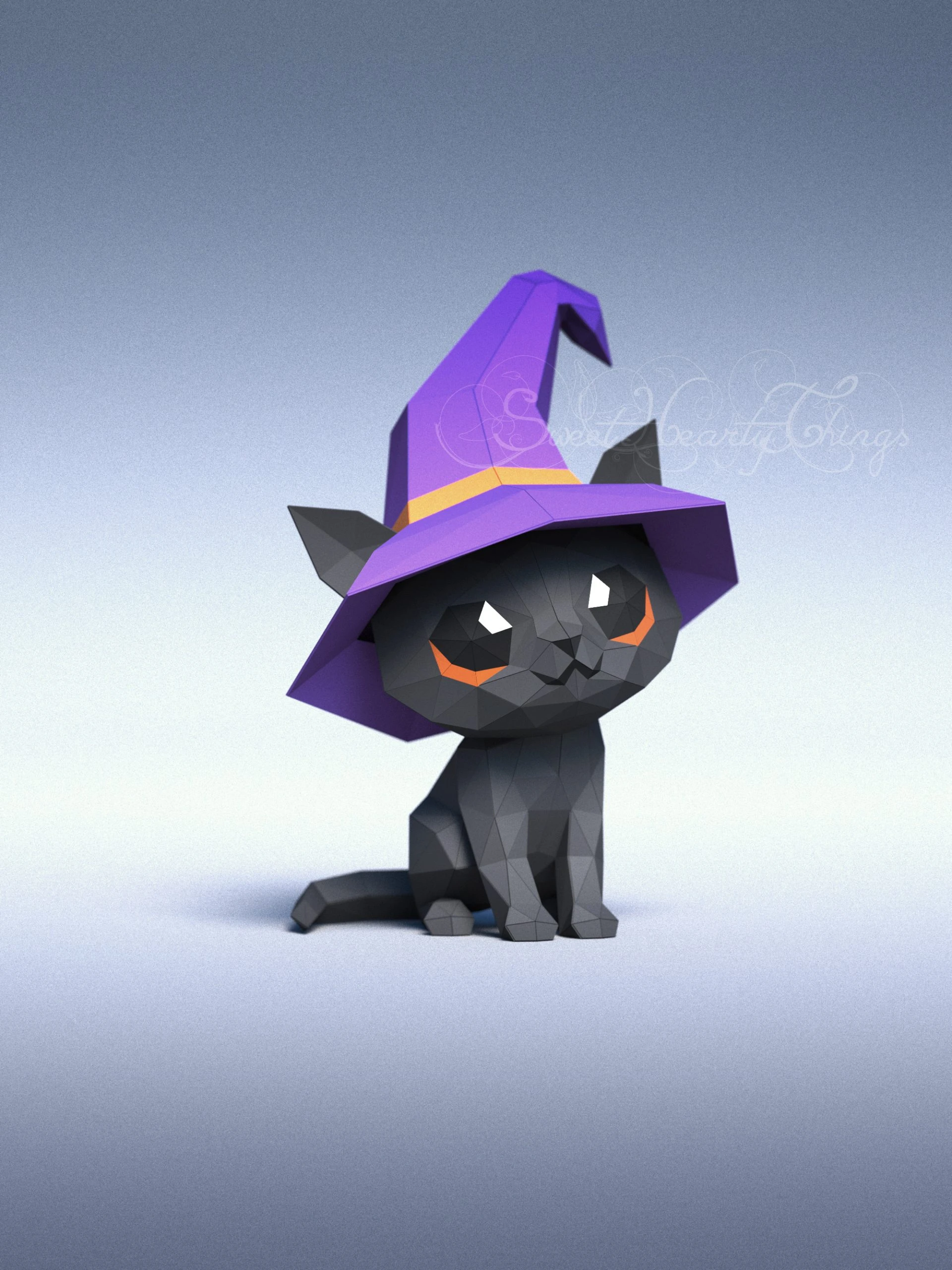 DIY 3d papercraft Black Cat In A Hat PDF Templates Low Poly SweetHeartyThings