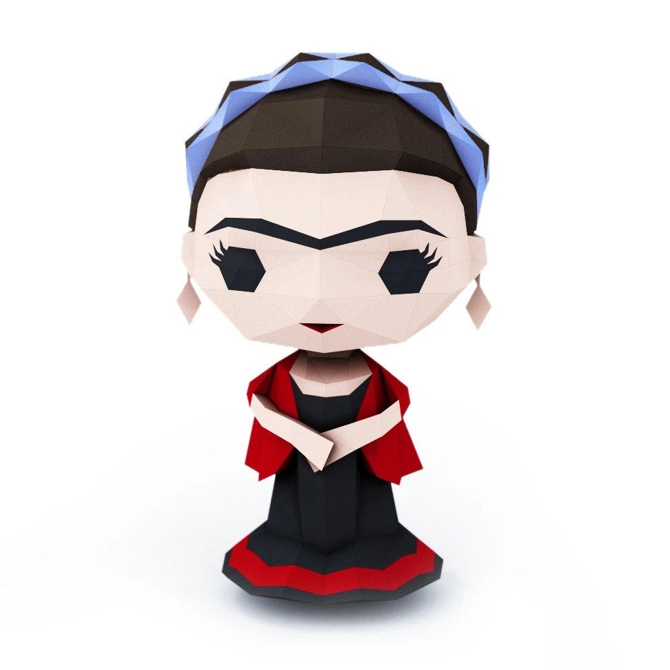 Frida Kahlo Chibi Funko PDF Template, Low Poly, Paper Sculpture, DIY, Pepakura Pattern, Handmade, Papercraft, Lowpoly, Lowpoly Papercraft, HBPAPERstuff