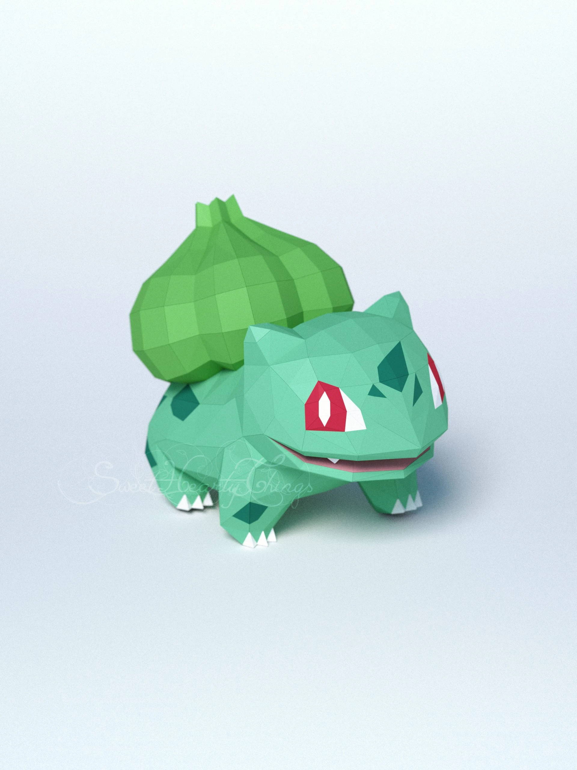 DIY 3d papercraft Pokemon Bulbasaur PDF Templates Low Poly SweetHeartyThings