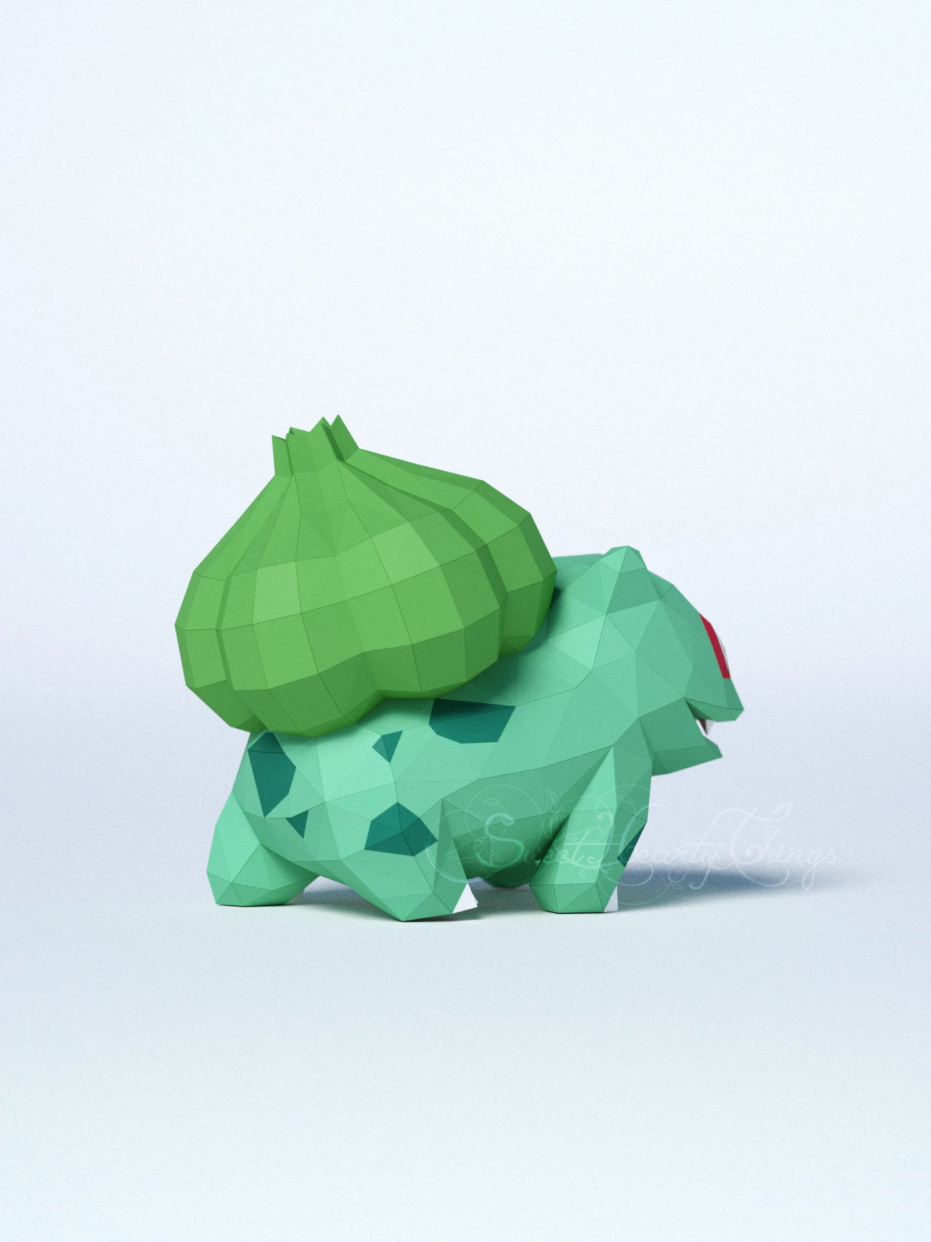 DIY 3d papercraft Pokemon Bulbasaur PDF Templates Low Poly SweetHeartyThings