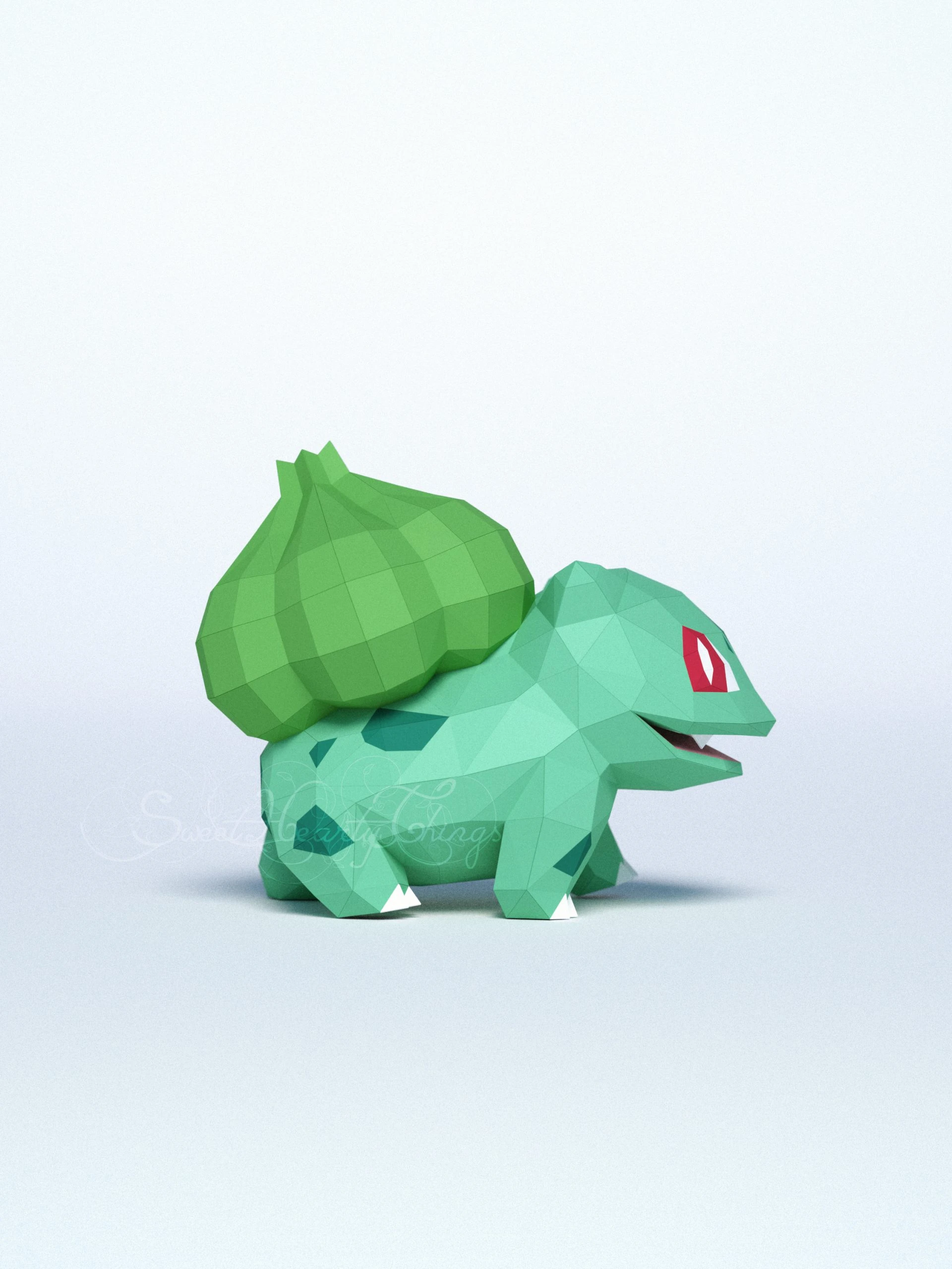 DIY 3d papercraft Pokemon Bulbasaur PDF Templates Low Poly SweetHeartyThings