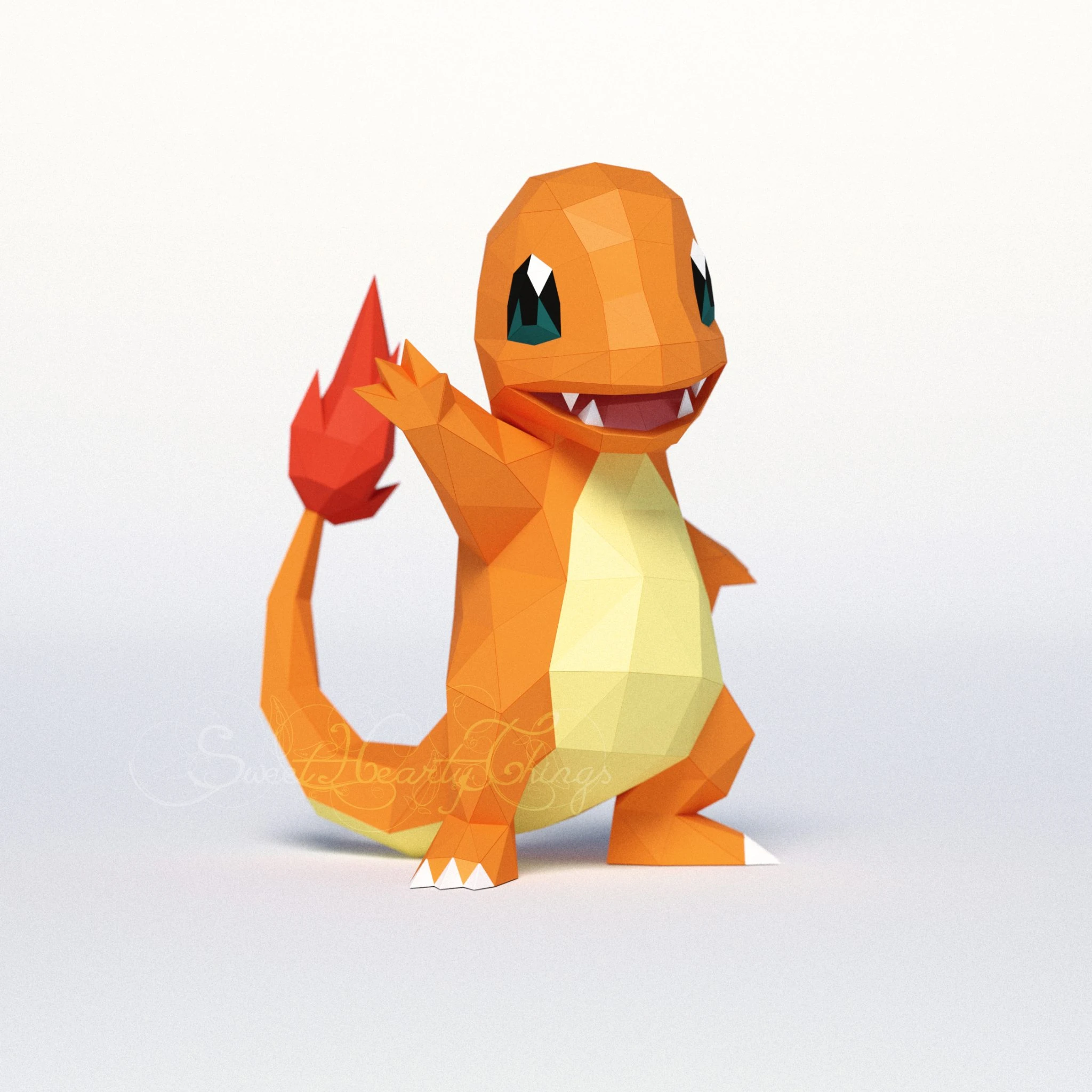 DIY 3d papercraft Pokemon Charmander PDF Templates Low Poly SweetHeartyThings