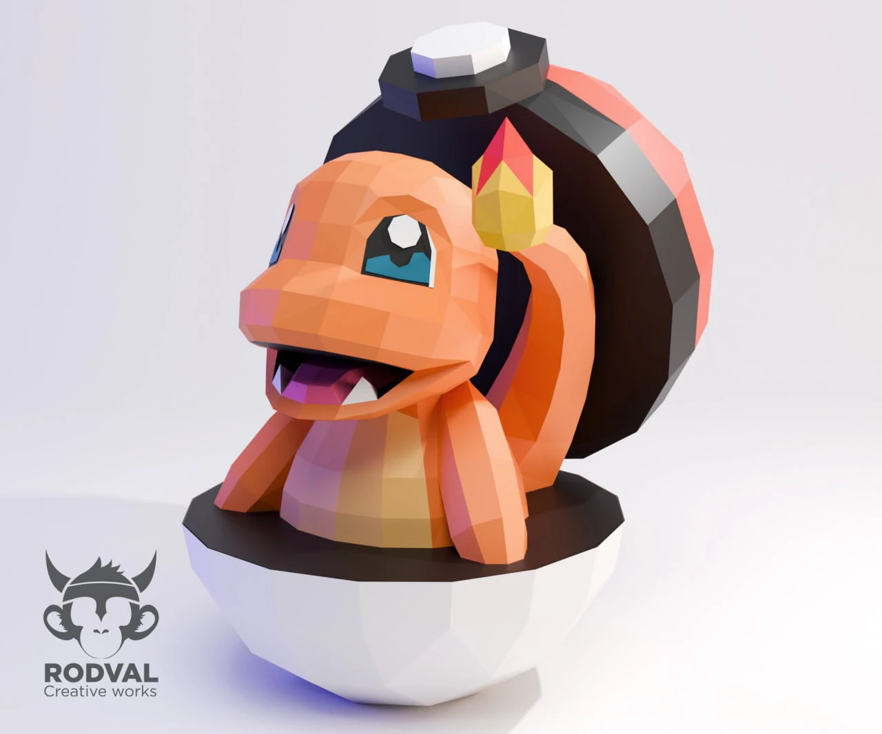 CHARMANDER POKEBALL, Pokemon, Papercraft, Template, DIY, Paper, Low Poly, Cute, Kawaii, 3D Model, Pdf Low Poply, Kids Toy